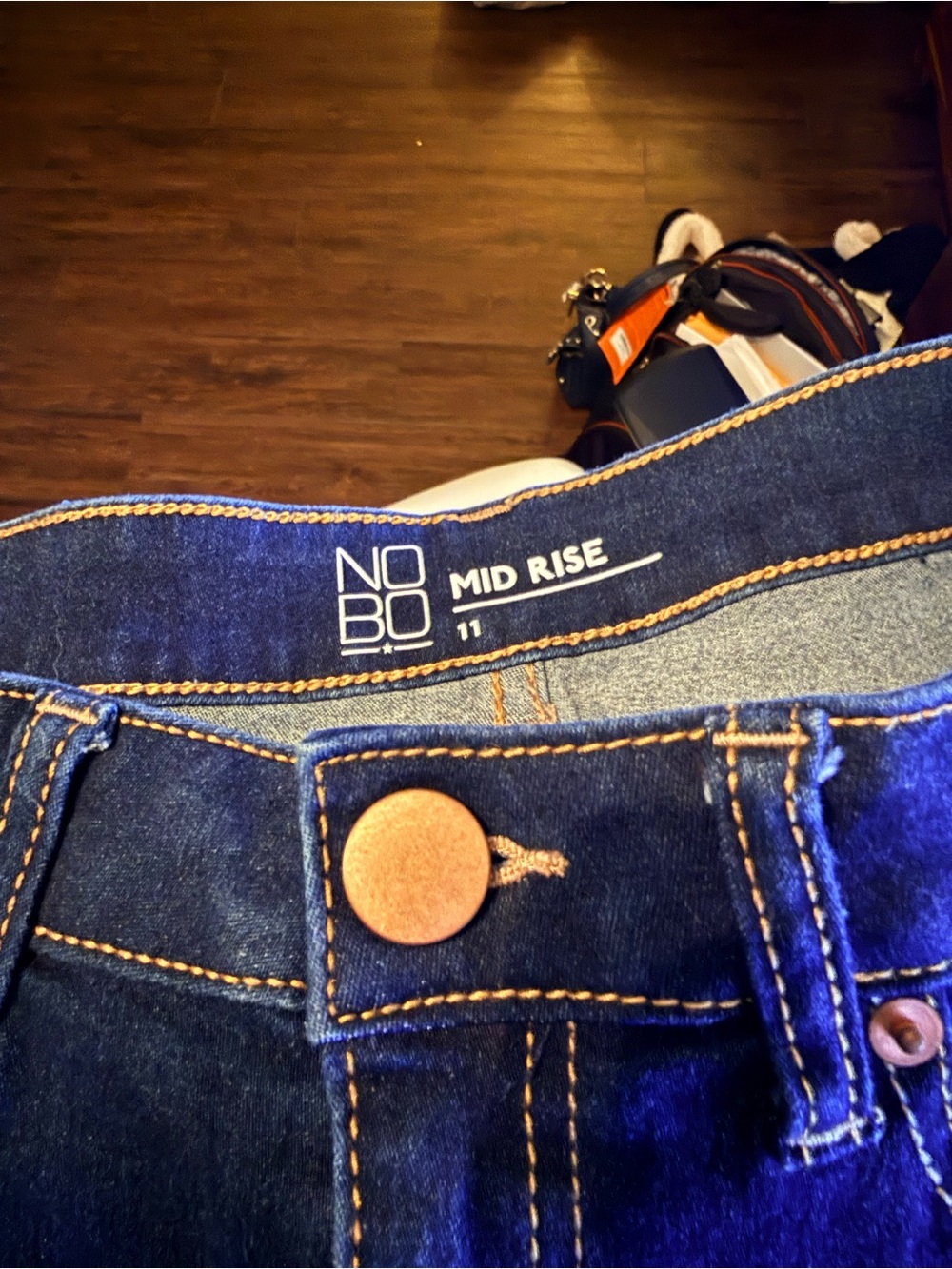 NOBO Dark Blue Mid Rise Jean mini skirt with Copper Button